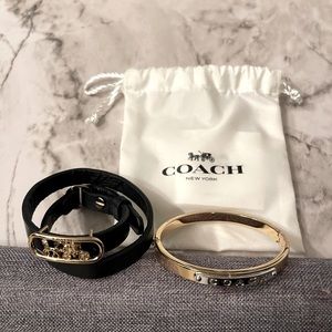 Set of 2 genuine COACH bracelets-silver/gold bracelet, leather wrap bracelet